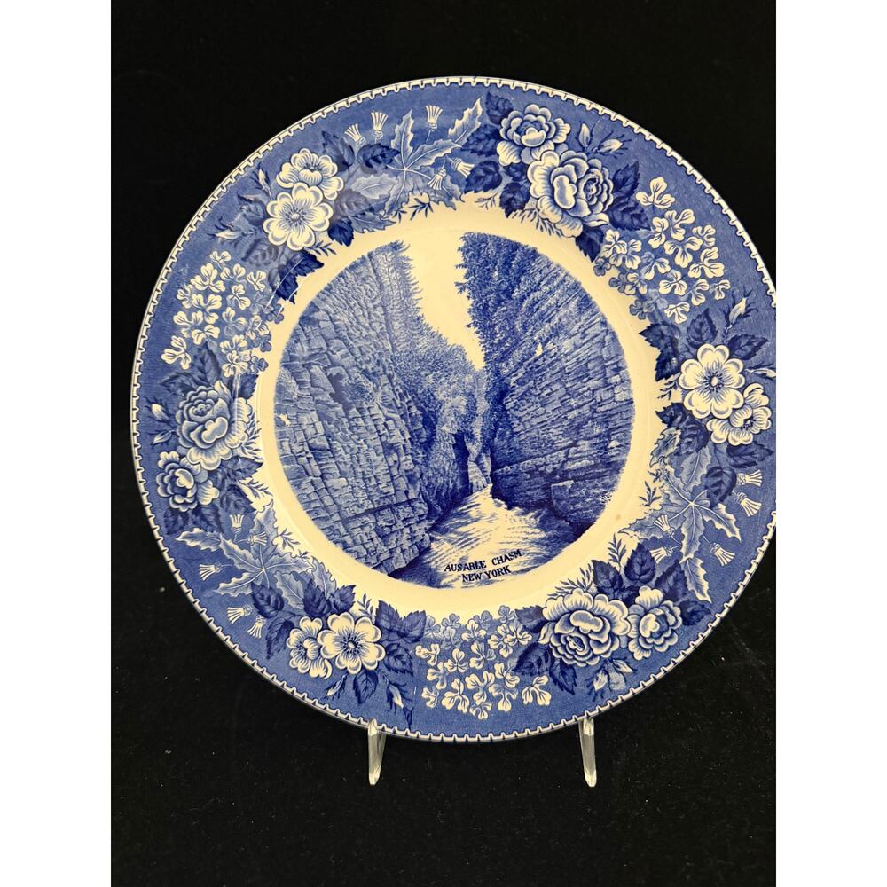 Vintage Adams Staffordshire Ausable Chasm Plate Adirondacks NY 9 7/8 Blue